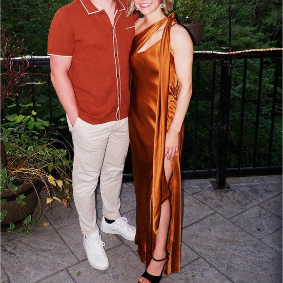 Michelle Mason One Shoulder Gown with Tie - Toffee - Picture 2 of 8